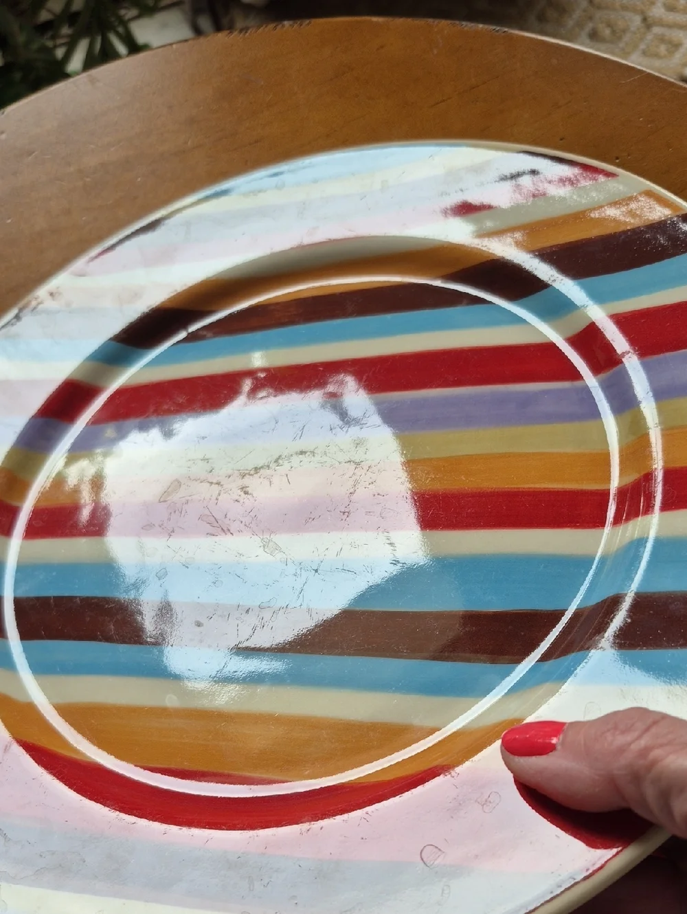 Pier 1 Urban Groove Striped Dinner Plates. Set Of 2